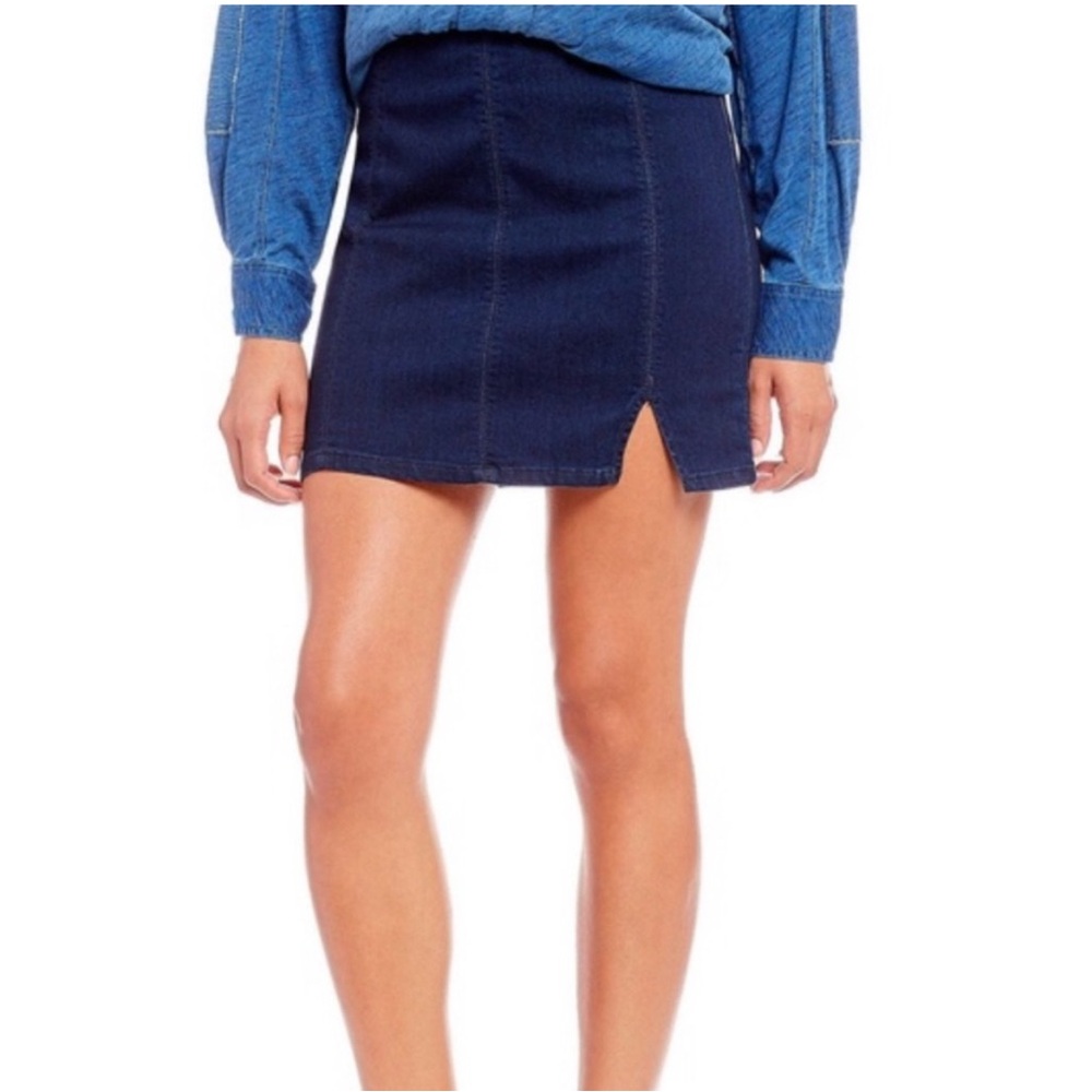 Free People NEW Dark Indigo Pencil Skirt jean material mini blue